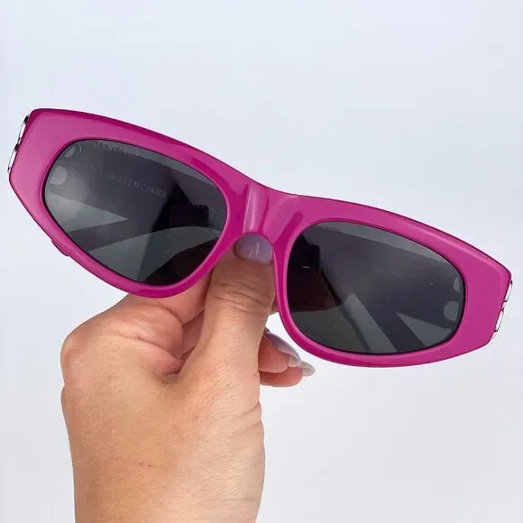 Balenciaga BB0095S 017 Sunglasses Fuchsia Pink Silver Grey Cat Eye Unisex